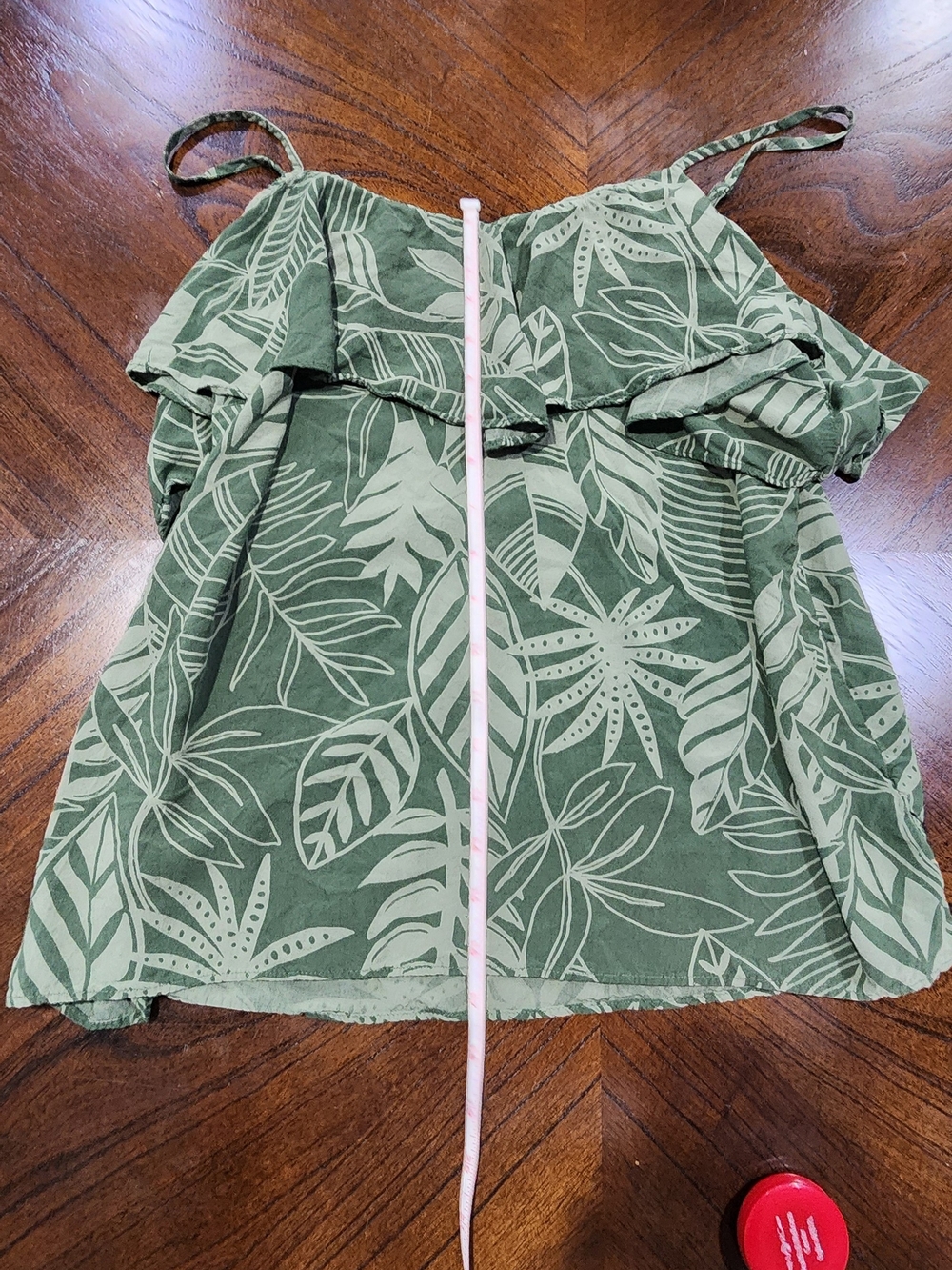 Olive Leaf Print Ruffle Tank Top - Picture 3 of 3